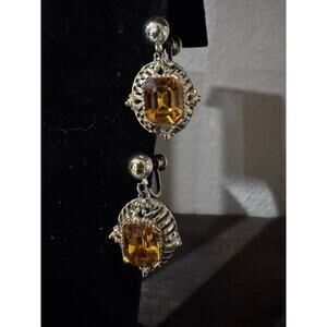 Vintage Coro Amber Rhinestone Gold-Tone Dangle Earrings – Screw Back
